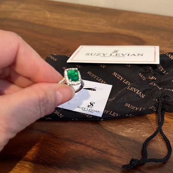 Suzy Levian Ring, Sterling Silver Emerald Cut CZ Halo Ring. - Picture 4 of 4
